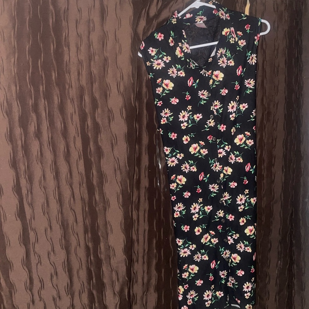 Black floral print long dress